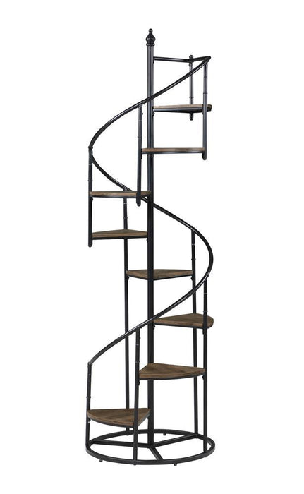 Roseglen 8-shelf Staircase Bookcase Rustic Brown and Black - Evans Furniture (CO)