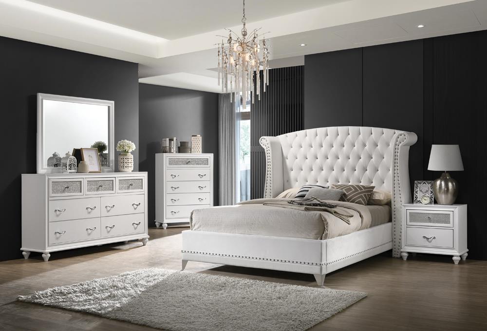 Barzini California King Wingback Tufted Bed White - Evans Furniture (CO)