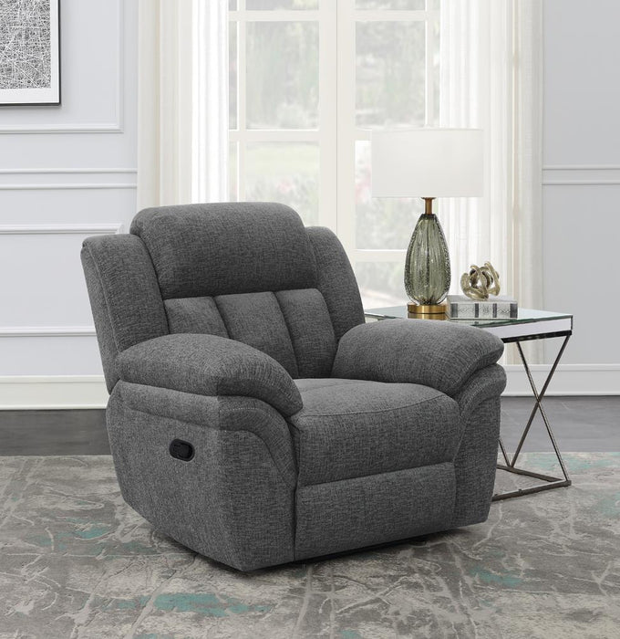 Bahrain Upholstered Glider Recliner Charcoal - Evans Furniture (CO)