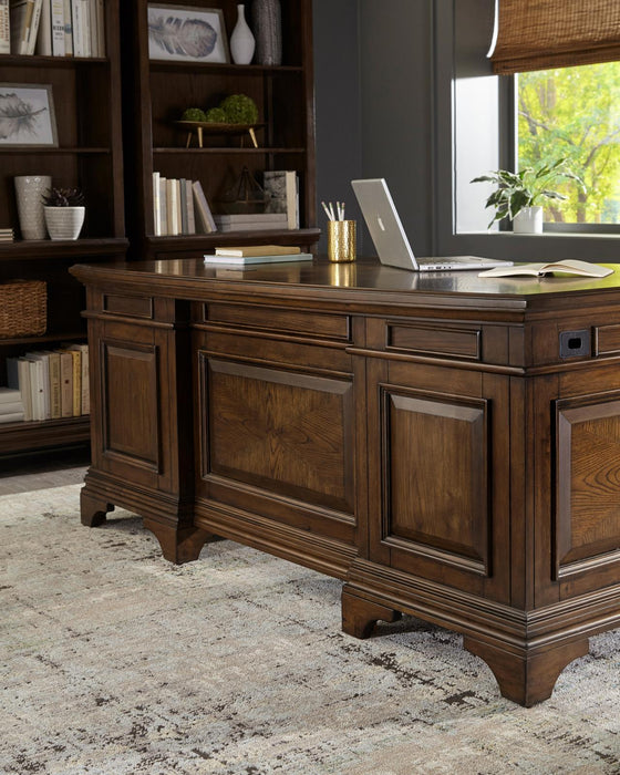 Hartshill Executive Desk with File Cabinets Burnished Oak - Evans Furniture (CO)