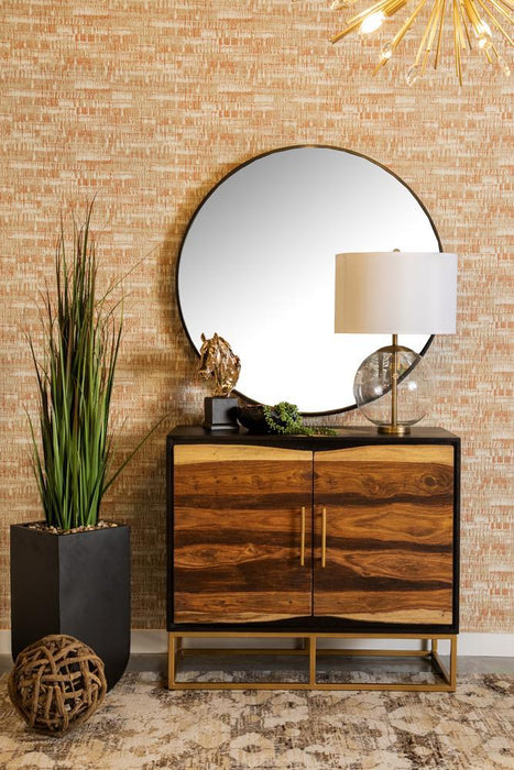 Zara 2-door Accent Cabinet Black Walnut and Gold - Evans Furniture (CO)