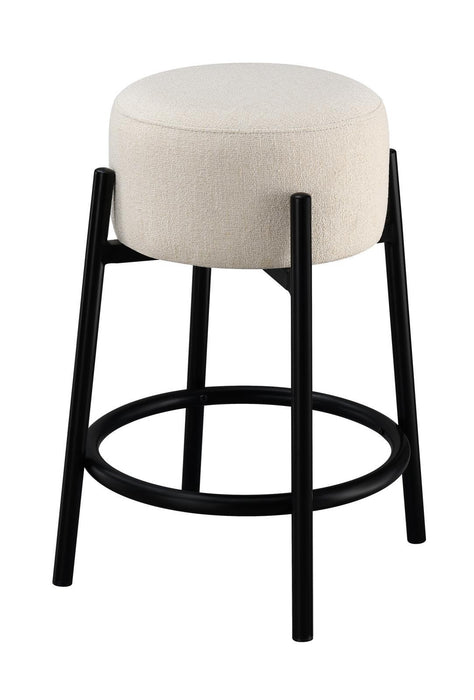 Leonard Upholstered Backless Round Stools White and Black (Set of 2) - Evans Furniture (CO)