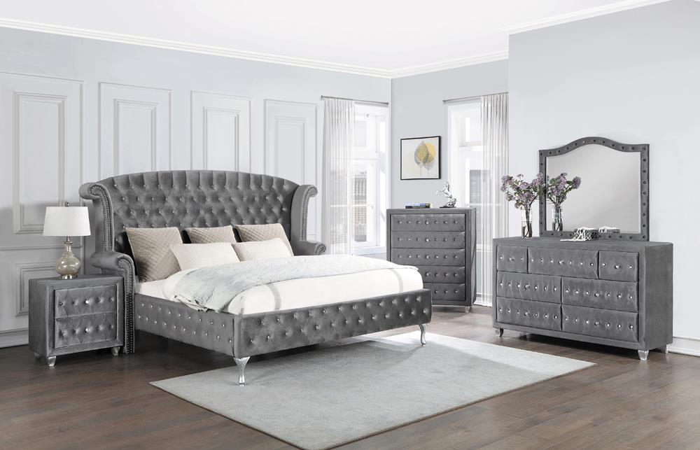 Deanna California King Tufted Upholstered Bed Grey - Evans Furniture (CO)