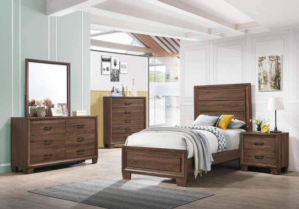 Brandon Twin Panel Bed Medium Warm Brown - Evans Furniture (CO)