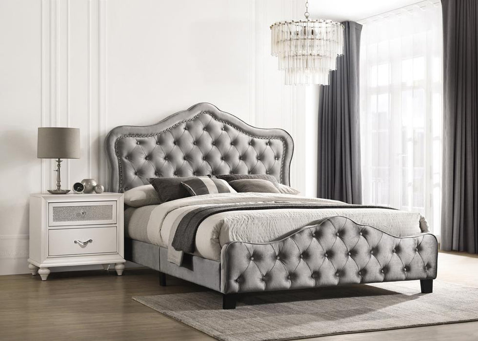 Bella King Upholstered Tufted Panel Bed Grey - Evans Furniture (CO)