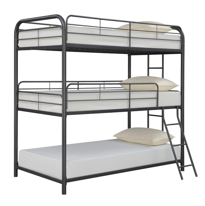 Garner Triple Twin Bunk Bed with Ladder Gunmetal - Evans Furniture (CO)