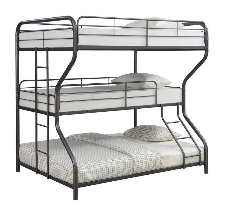 Garner Triple Full Over Twin Over Full Bunk Bed with Ladder Gunmetal - Evans Furniture (CO)