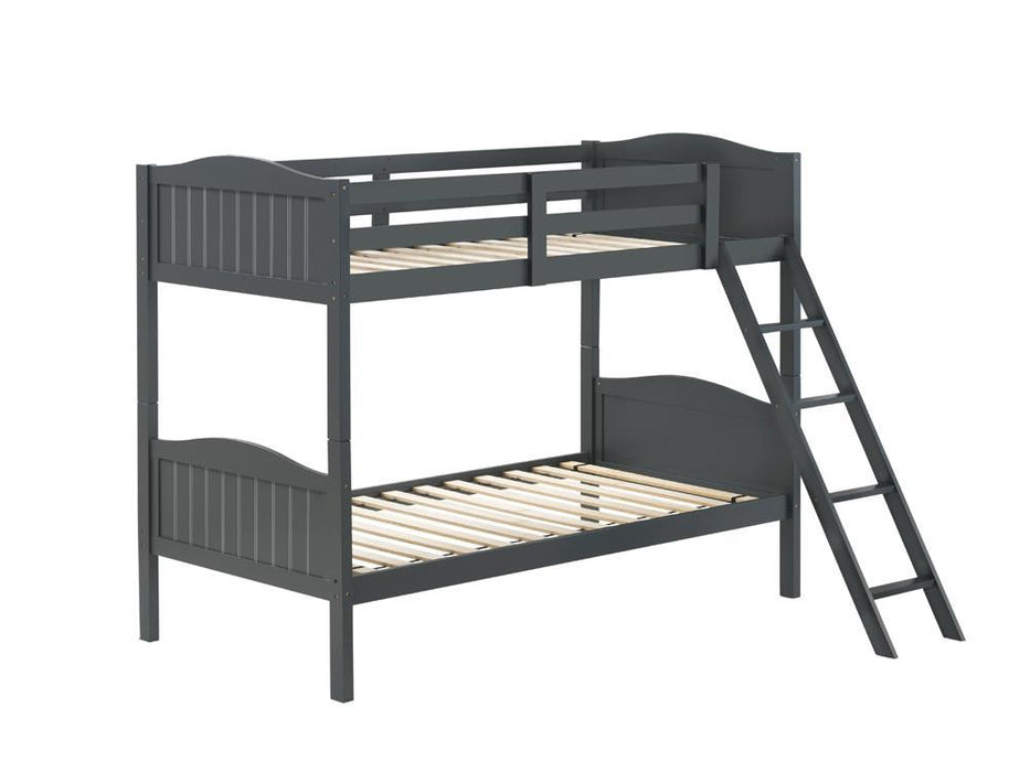 Arlo Twin Over Twin Bunk Bed with Ladder Grey - Evans Furniture (CO)