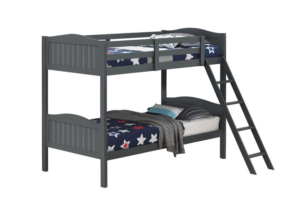 Arlo Twin Over Twin Bunk Bed with Ladder Grey - Evans Furniture (CO)