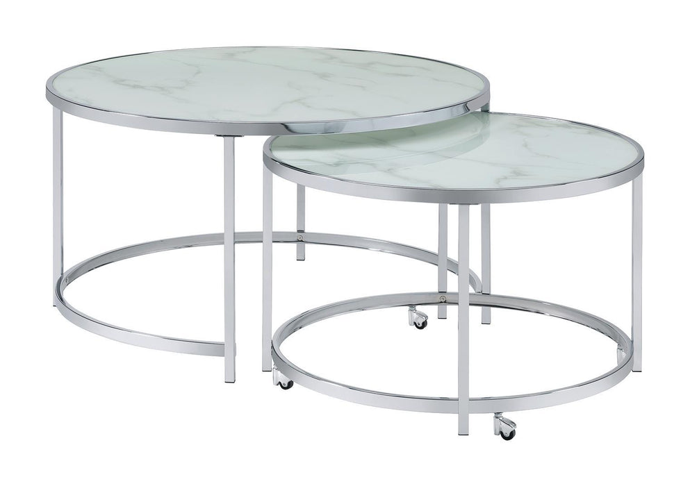 Lynn 2-piece Round Nesting Table White and Chrome - Evans Furniture (CO)