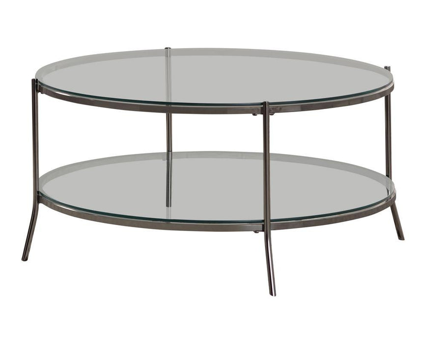 Laurie Glass Top Round Coffee Table Black Nickel and Clear - Evans Furniture (CO)