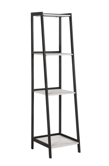 Pinckard 4-shelf Ladder Bookcase Grey Stone and Black - Evans Furniture (CO)