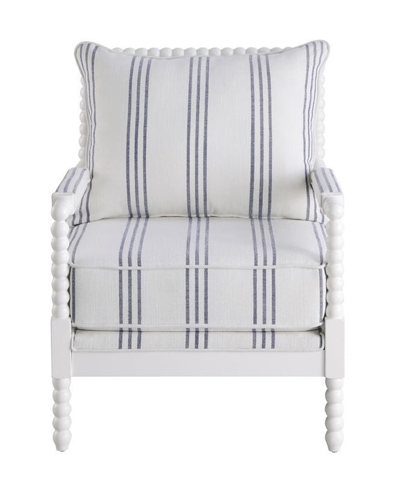 Blanchett Upholstered Accent Chair with Spindle Accent White and Navy - Evans Furniture (CO)