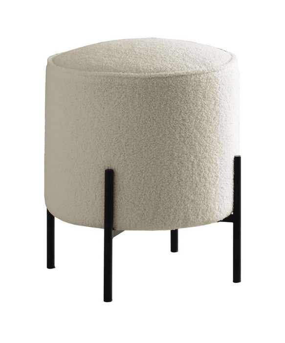 Basye Round Upholstered Ottoman Beige and Matte Black - Evans Furniture (CO)