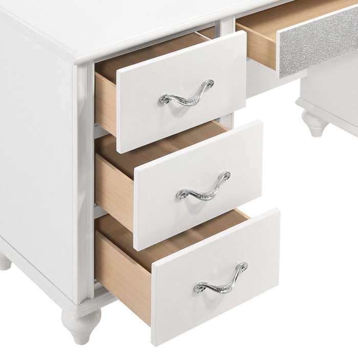 Barzini 7-drawer Vanity Desk with Lighted Mirror White - Evans Furniture (CO)