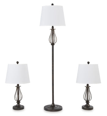 Brycestone Floor Lamp with 2 Table Lamps - Evans Furniture (CO)