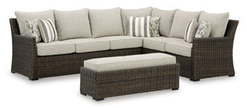 Brook Ranch Outdoor Sofa Sectional/Bench with Cushion (Set of 3) - Evans Furniture (CO)