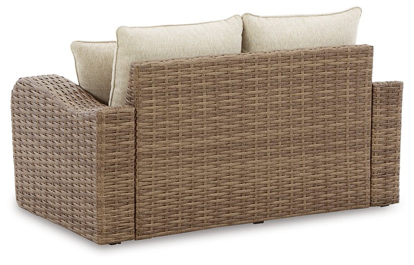 Sandy Bloom Outdoor Loveseat with Cushion - Evans Furniture (CO)