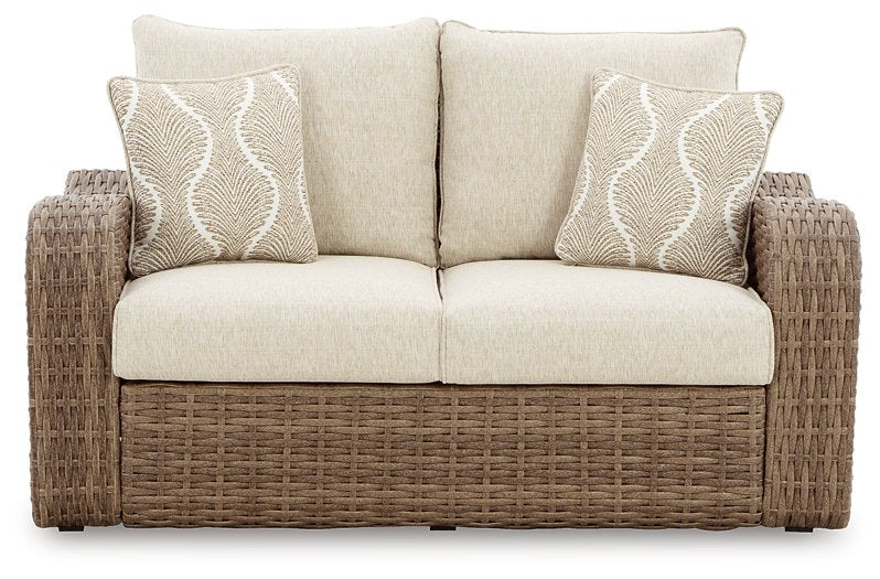 Sandy Bloom Outdoor Loveseat with Cushion - Evans Furniture (CO)