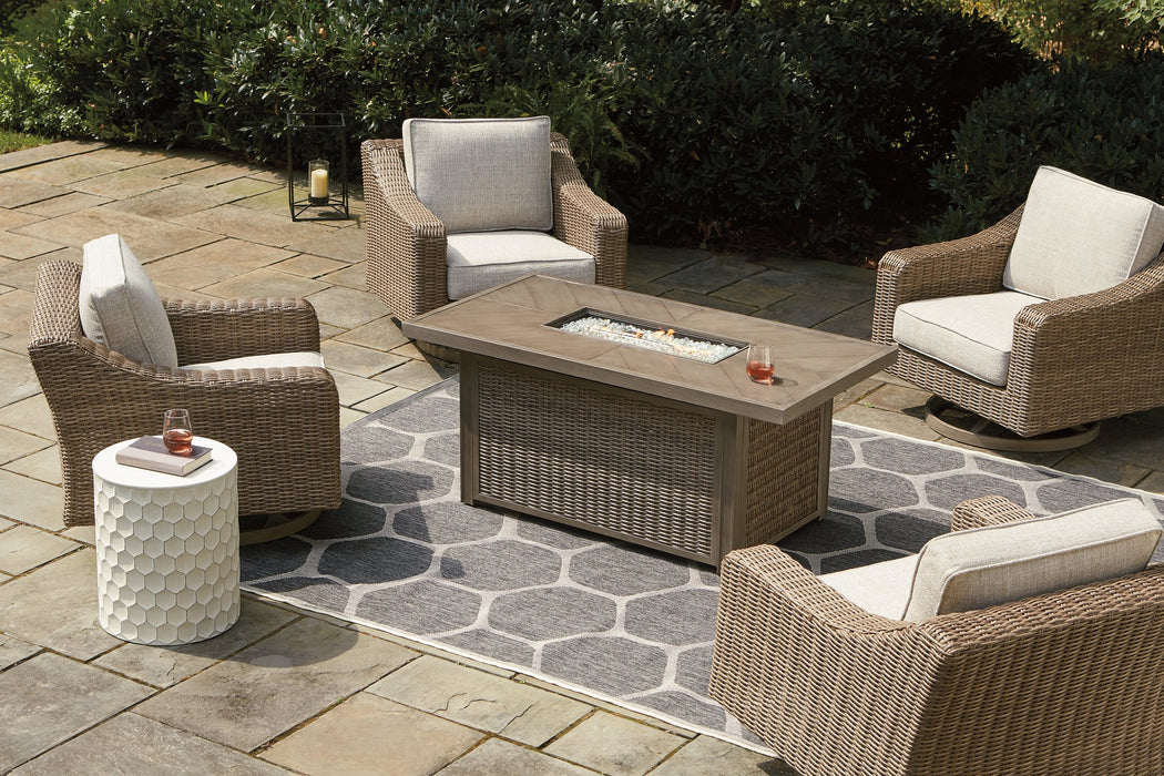Beachcroft Beachcroft Fire Pit Table with Four Nuvella Swivel Lounge Chairs - Evans Furniture (CO)