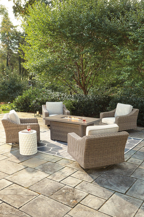 Beachcroft Beachcroft Fire Pit Table with Four Nuvella Swivel Lounge Chairs - Evans Furniture (CO)