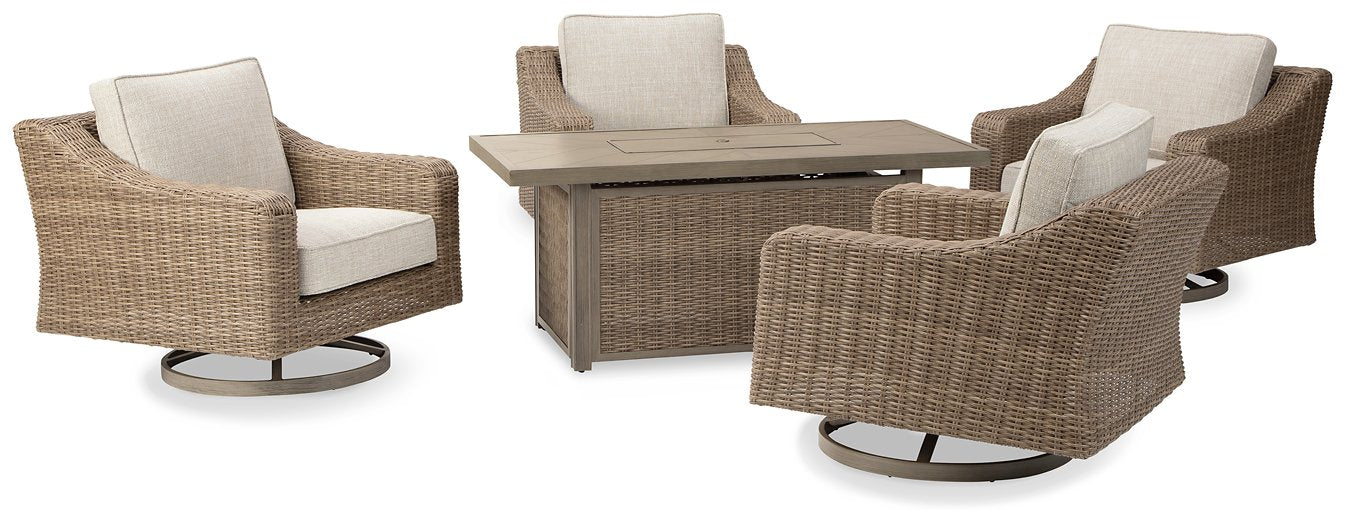 Beachcroft Beachcroft Fire Pit Table with Four Nuvella Swivel Lounge Chairs - Evans Furniture (CO)