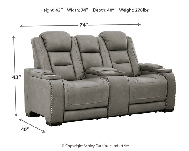 The Man-Den Power Reclining Loveseat with Console - Evans Furniture (CO)